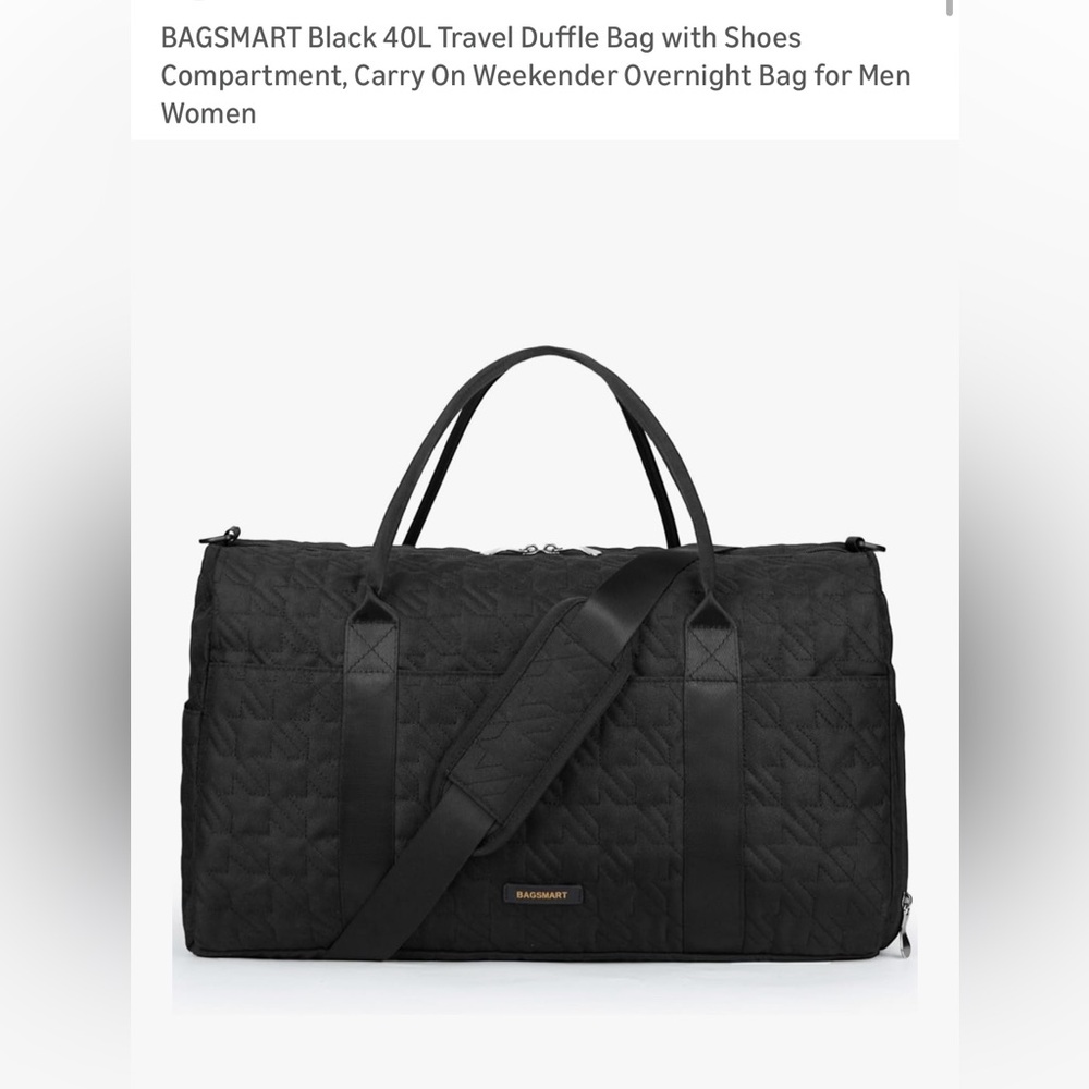 Bagsmart Black 40L Carry On Travel Duffle Bag with Shoe Compartment